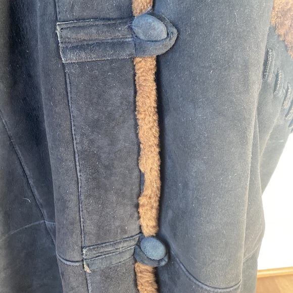 Maxi faux shearling suede winter coat dark academia hooded quiet luxury black - Picture 7 of 11